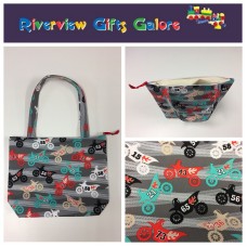 Medium Tote Bag with Zip- Motorbikes